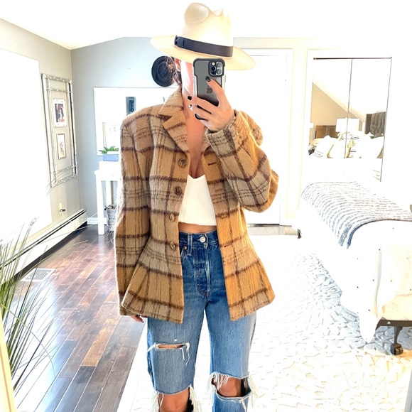 Les Copains Jackets & Blazers - Les Copains wool brown & tan plaid peplum blazer jacket size Euro 42 US 10